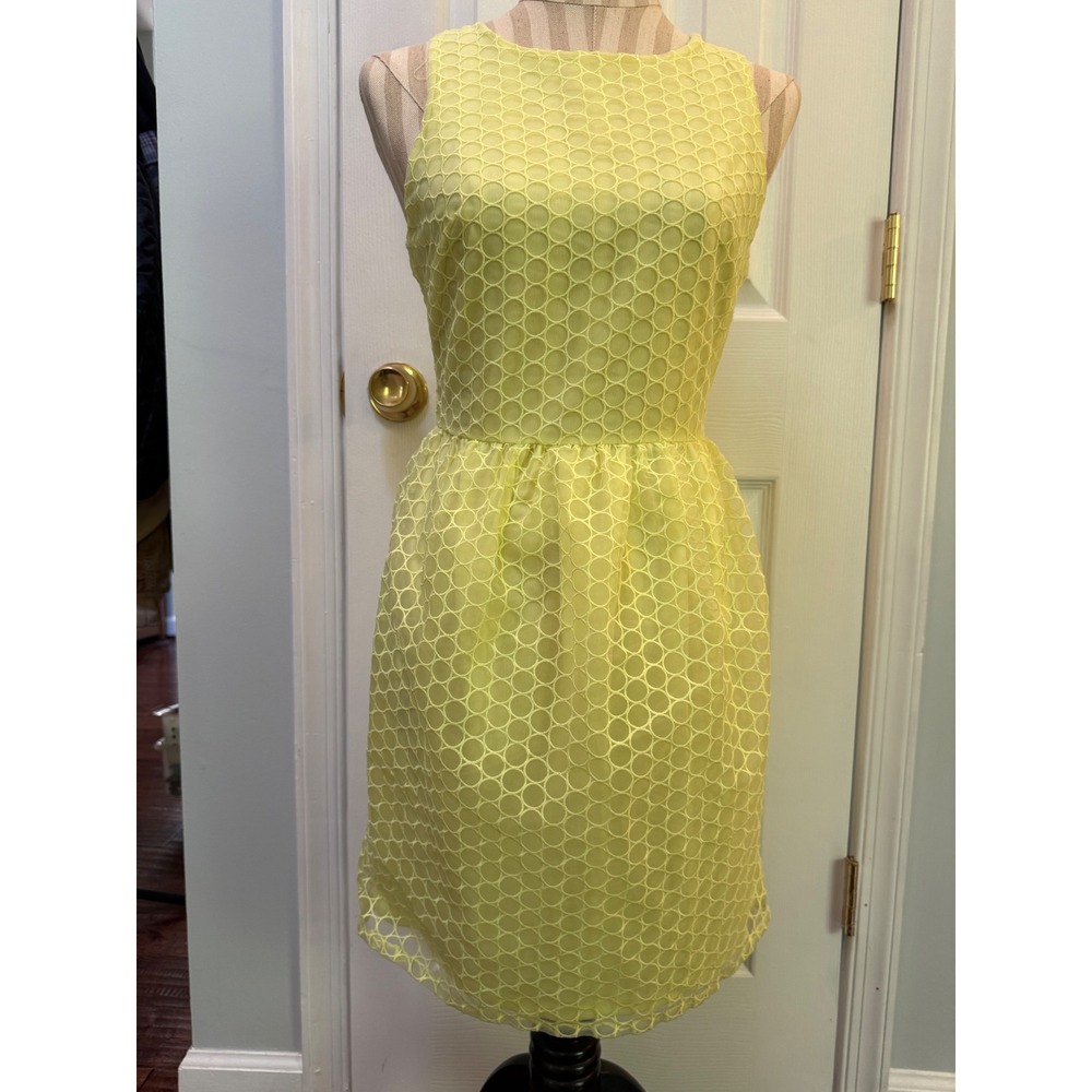 Blue Rain Neon Yellow Circle Eyelet Sleeveless Fit and Flare Dress Size S